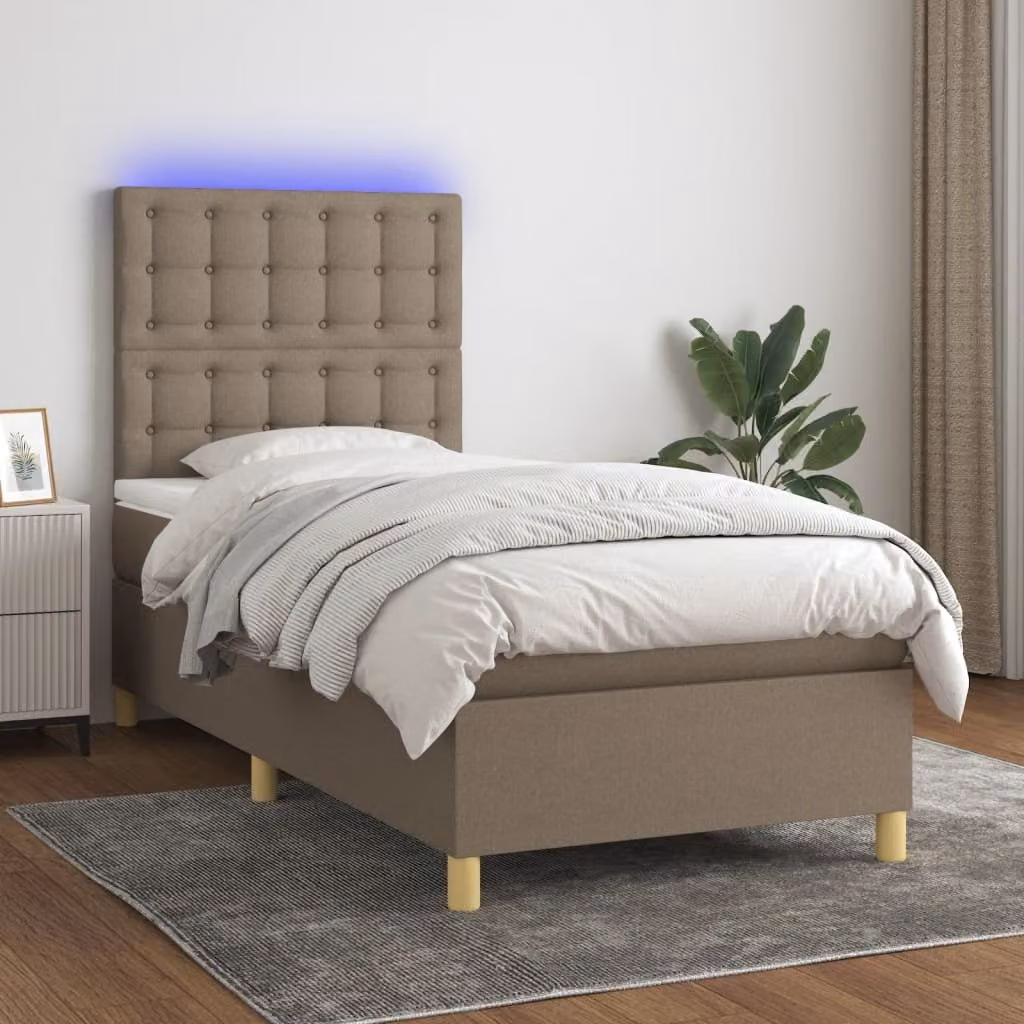 The Living Store Letto a molle insacchettate con materasso e tessuto LED Taupe 90x200 cm