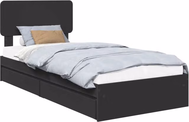 Letto singolo con contenitore e cassetti Design In in legno nero L: 193 cm, P: 90 cm, H: 78 cm