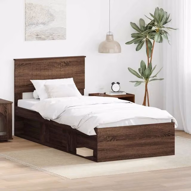 Struttura del letto-Giroletto Rovere Marrone 90 x 190 cm Pino massello 639186