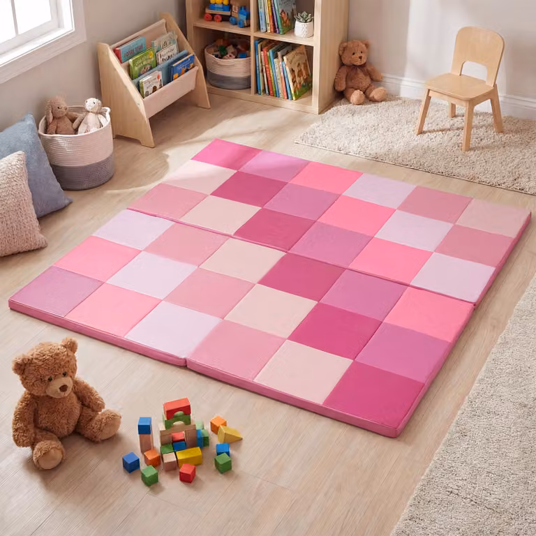 Set di 2 tappetini da gioco patchwork Costway per bambini, impermeabili e lavabili, colore rosa, 144 x 144 cm