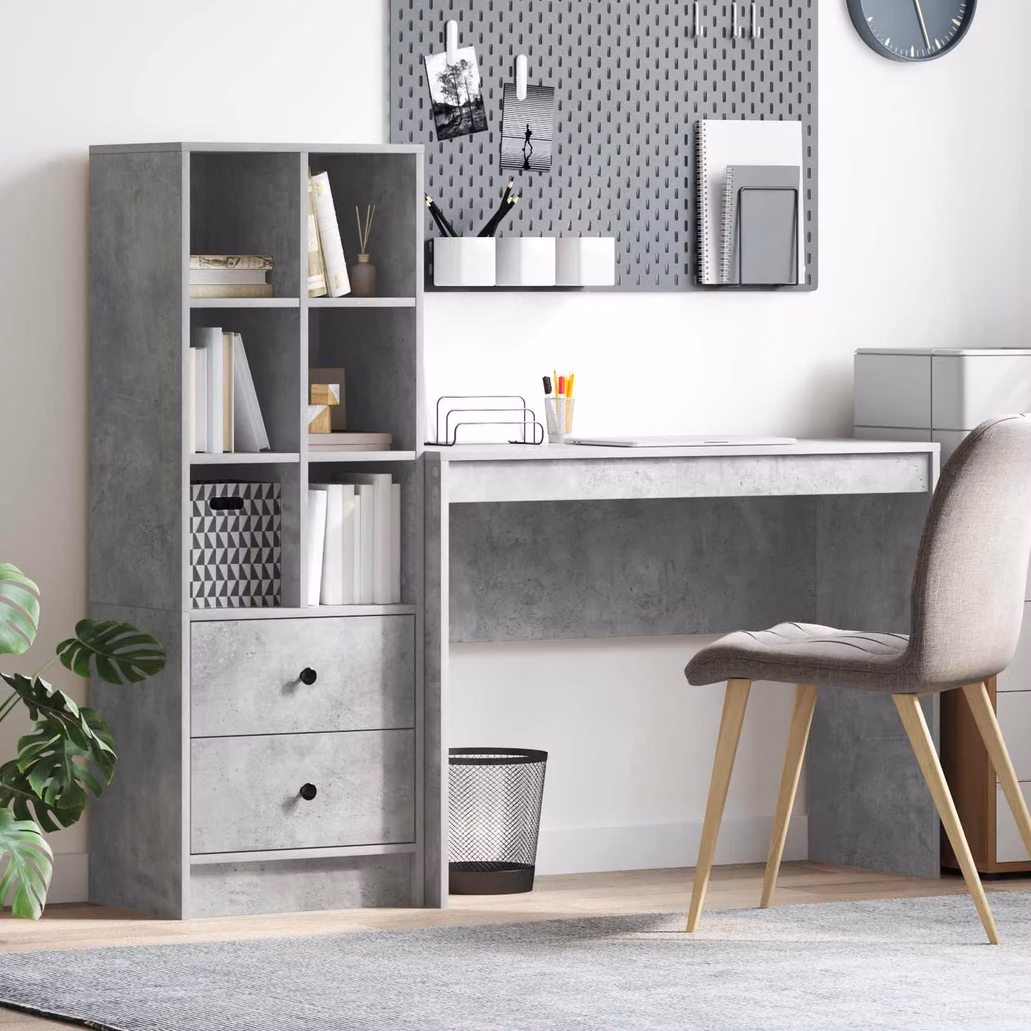 Set di 2 Scrivanie con Scaffale vidaXL in MDF Laminato Grigio, Design Moderno, L 145,5 x P 40 x H 127 cm