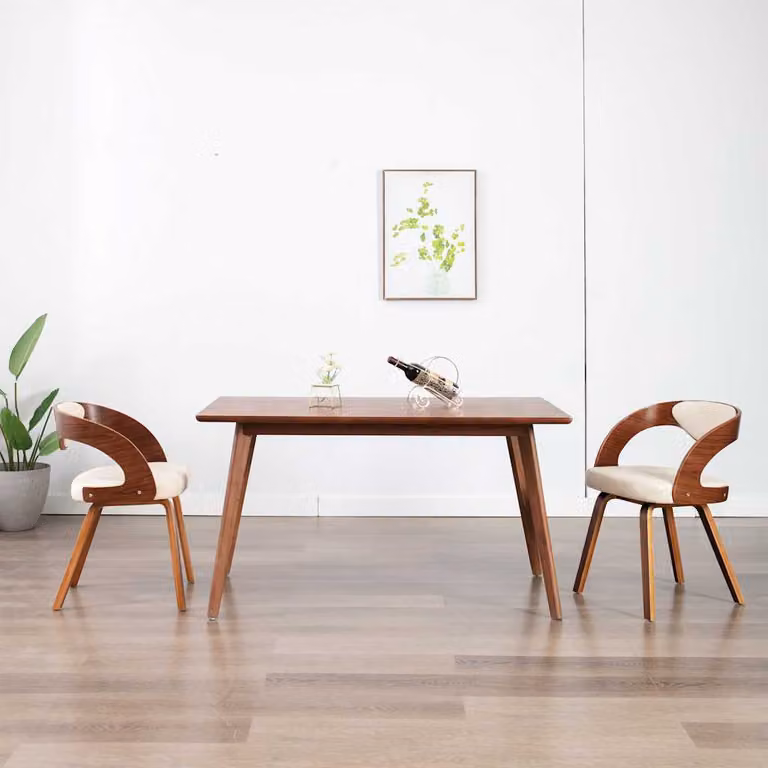 Set di 2 sedie da pranzo vidaXL in legno curvato e similpelle color beige e marrone