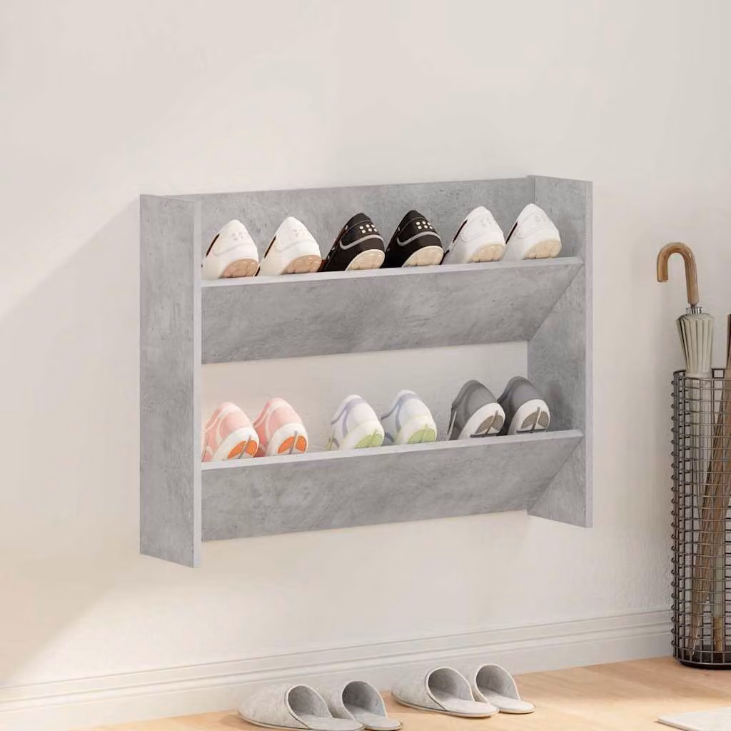 Scarpiera a muro moderna vidaXL in legno multistrato, Grigio, L: 80 cm, P: 18 cm, H: 60 cm