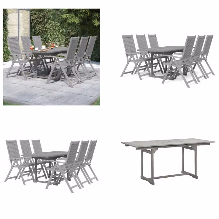 vidaXL Set da pranzo da giardino 7 pezzi in legno massiccio di acacia - Set da pranzo da giardino - Set da pranzo in legno - Set da pranzo in legno massiccio
