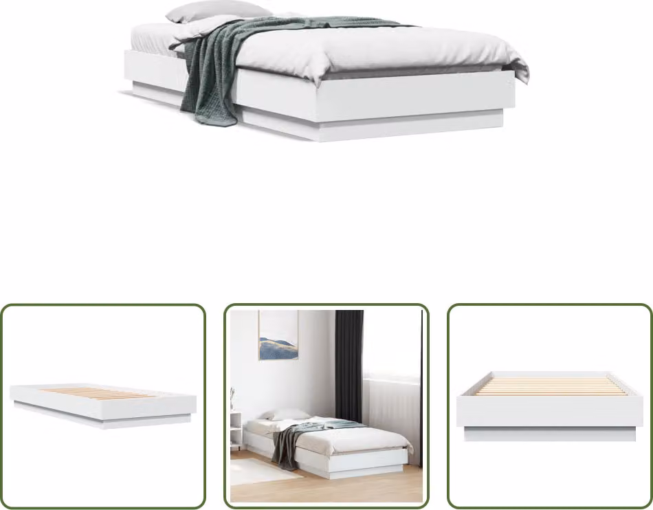 The Living Store Struttura per letto bianca 100x200 cm in materiale ligneo