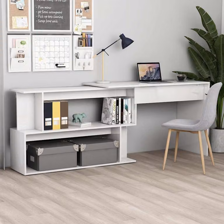 Scrivania angolare moderna vidaXL in legno bianco lucido L: 200 cm, P: 50 cm, H: 76 cm