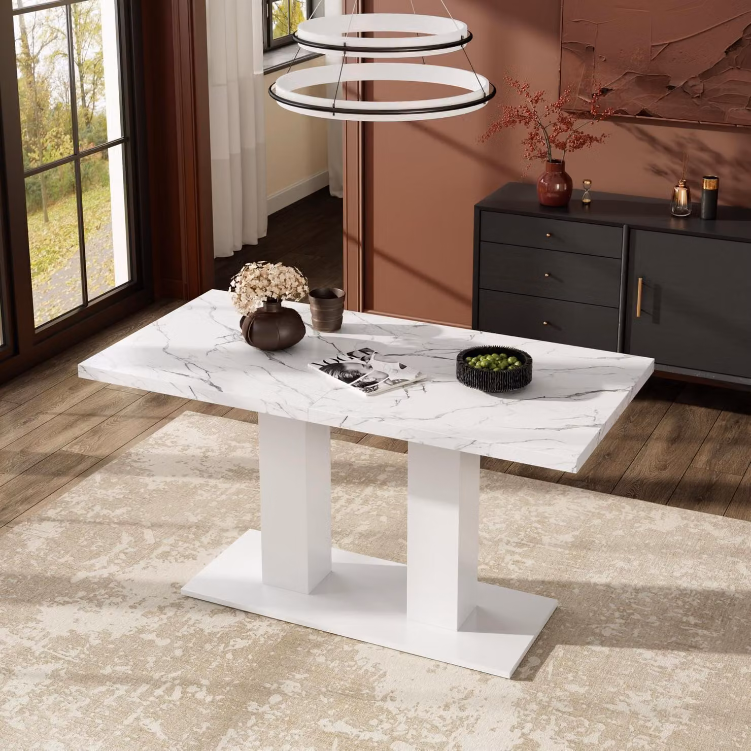Tavolo da pranzo allungabile, bianco, dimensioni 140/180x70 cm, per 4-8 persone