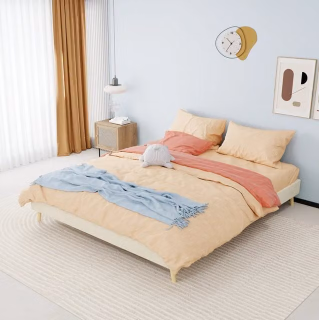 Letto matrimoniale 160x200 cm beige in velluto olandese; struttura in metallo
