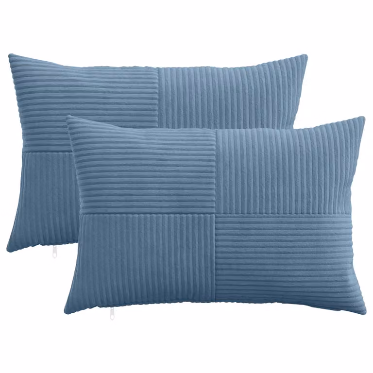Set di 2 federe vidaXL ALMELO in velluto a coste blu, L 50 cm x P 30 cm