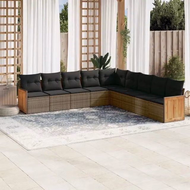 Set Divano da Giardino 9 pz con Cuscini Grigio in Polyrattan 3260142