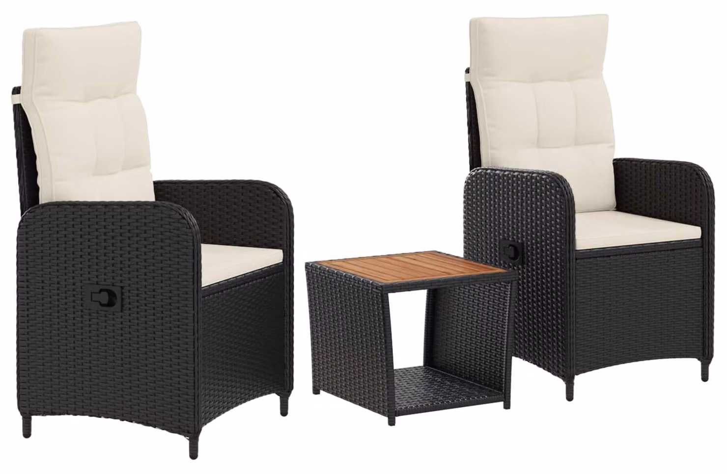 Set da salotto per giardino, composto da 3 pezzi, colore nero e crema