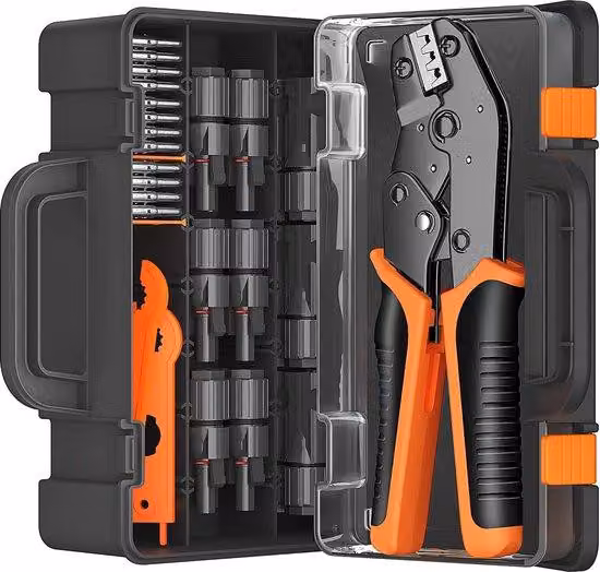 Set di strumenti per crimpare connettori per cavi solari – Include 12 paia di connettori e chiavi – Pinza regolabile – Impermeabile IP67