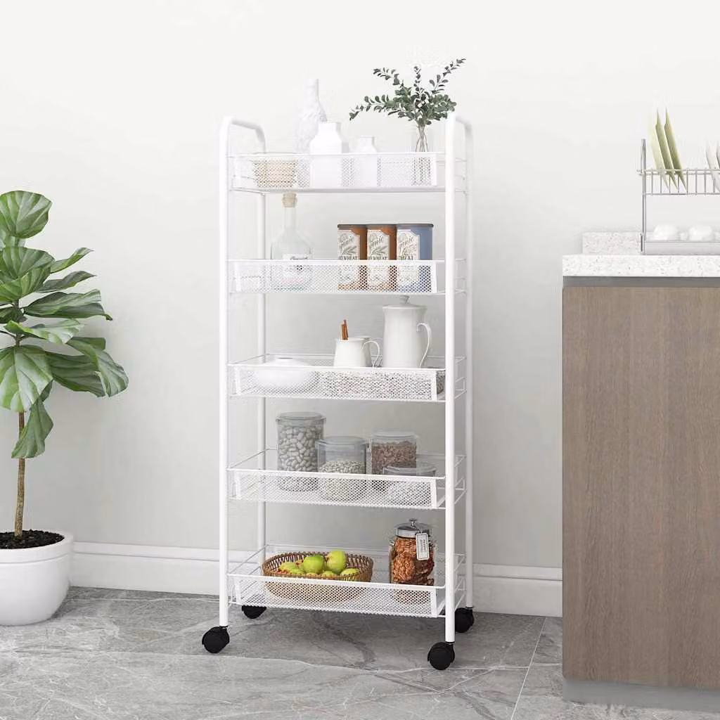vidaXL Carrello da Cucina Moderno in Metallo Bianco con 5 Ripiani e Ruote L/P/H: 46 x 26 x 105 cm