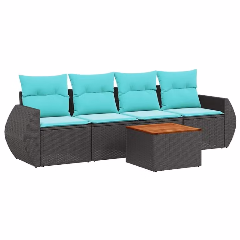 Set da giardino vidaXL composto da 5 pezzi con divani e tavolino in rattan e struttura in acciaio nero con cuscini inclusi