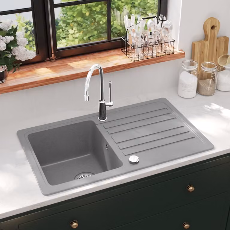Lavello in granito con sgocciolatoio grigio reversibile
