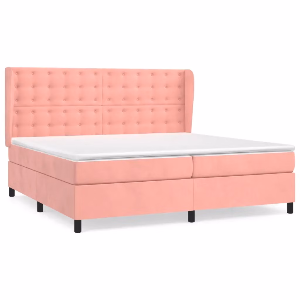 vidaXL Letto a Molle Ibrido con Materasso in Velluto Rosa e Bianco L/P: 200 x 200 cm – 2