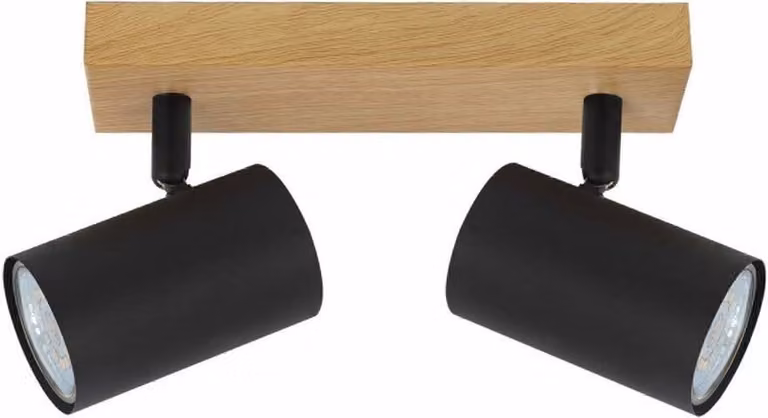 Lampada da soffitto Quentin in legno chiaro e nero, 2xGU10x15W, metallo, dimensioni: 12x26x6 cm, IP20, Reality