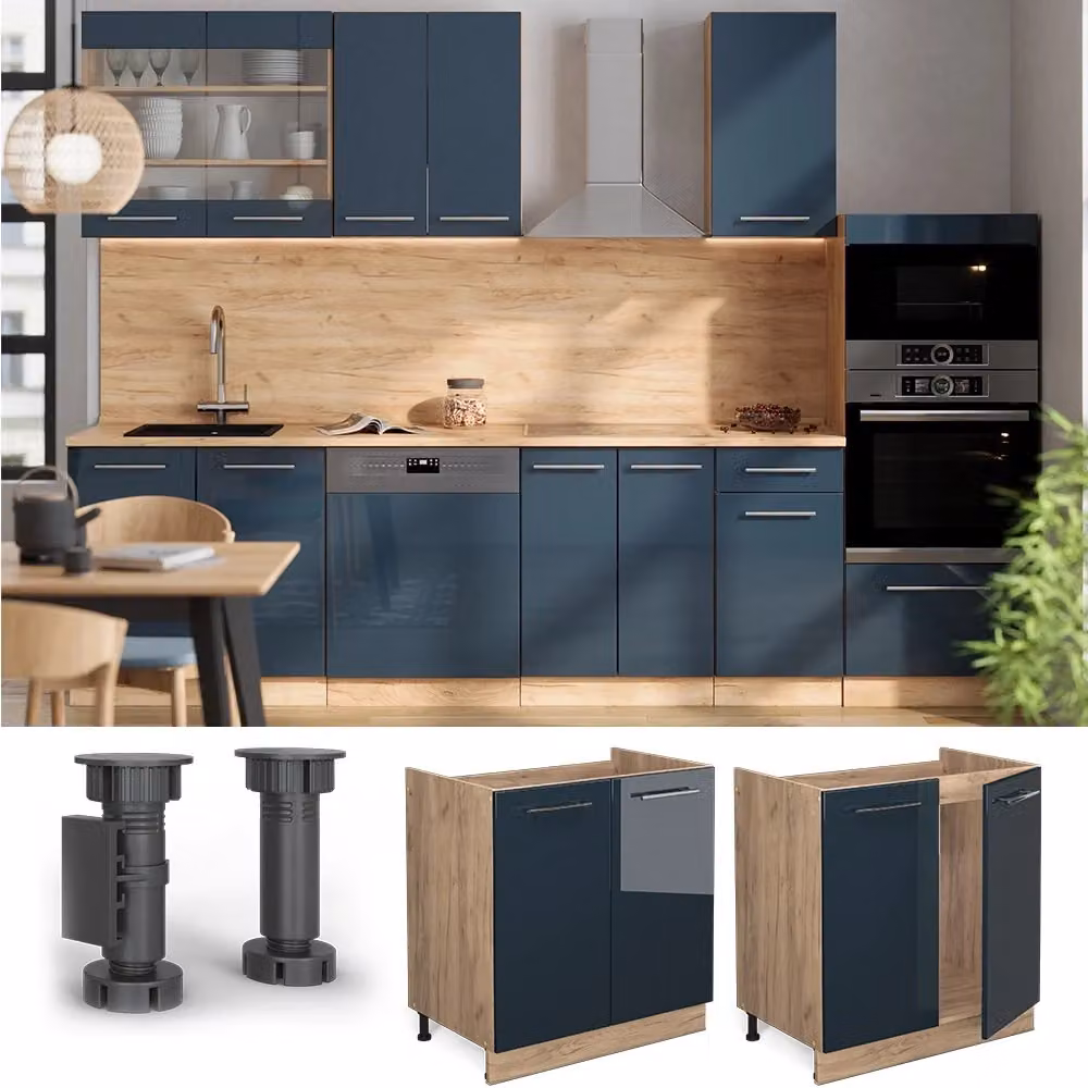 Mobile lavello cucina Fame-Line Vicco Blu scuro lucido e Rovere dorato L: 80 cm – 2
