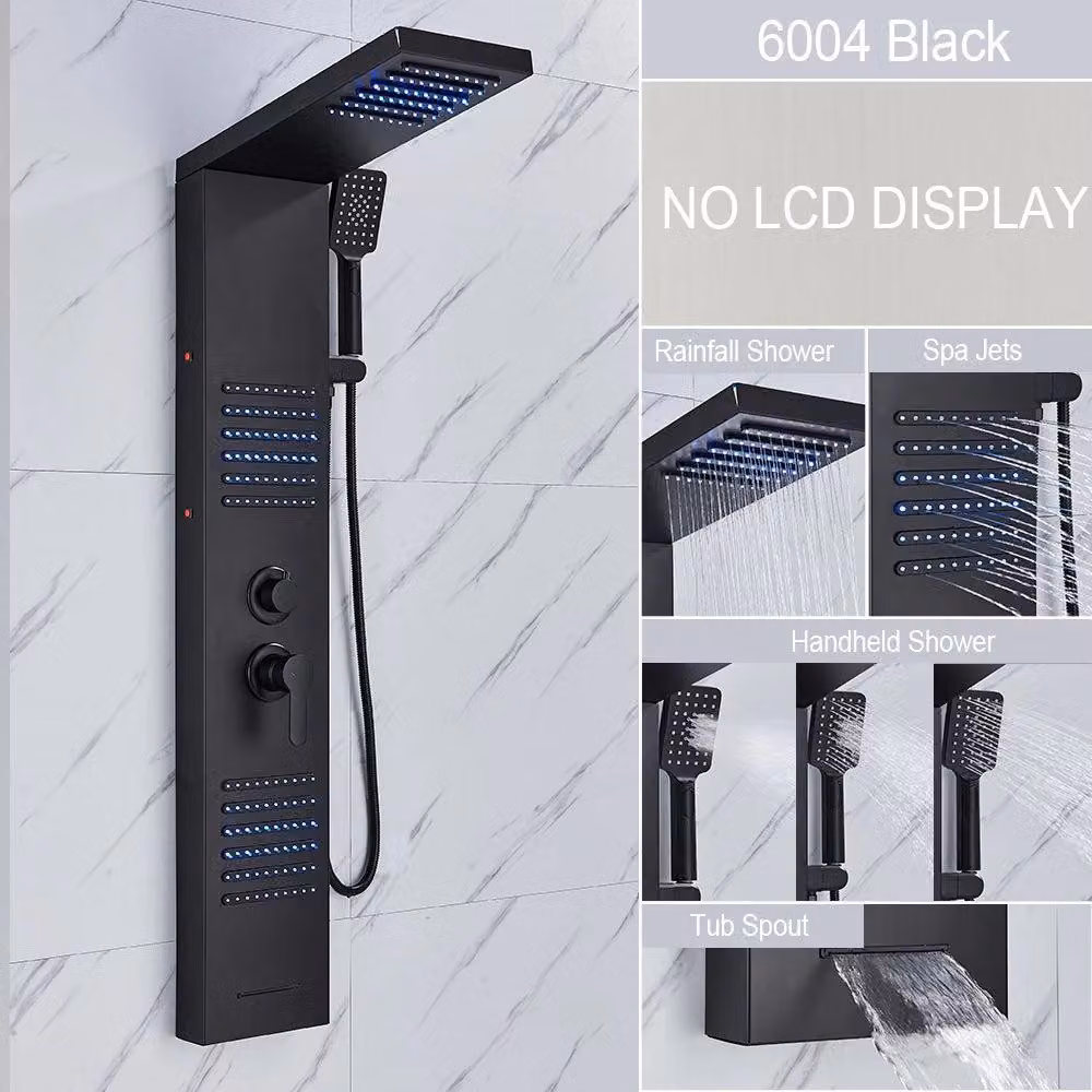 Colonna doccia - Colonna doccia nera con LED - Miscelatore a cascata e soffione a pioggia - Getto massaggio - Comando a due vie - Colore nero