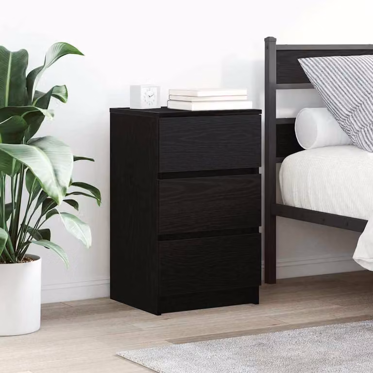 Set di 2 comodini vidaXL con 3 cassetti, colore nero, L 39 cm x P 35 cm x H 65 cm