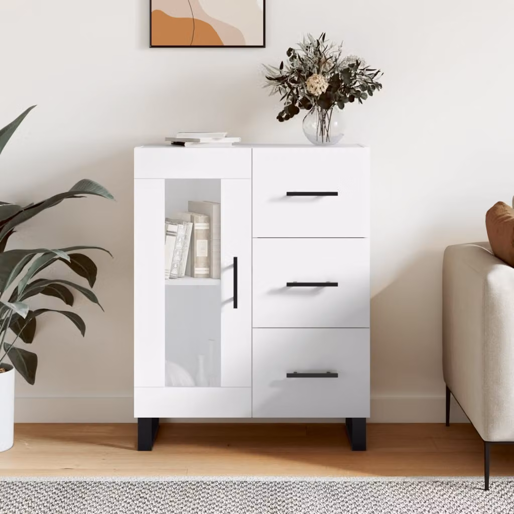 Credenza vidaXL in legno multistrato bianco lucido L: 69,5 cm, P: 34 cm, H: 90 cm