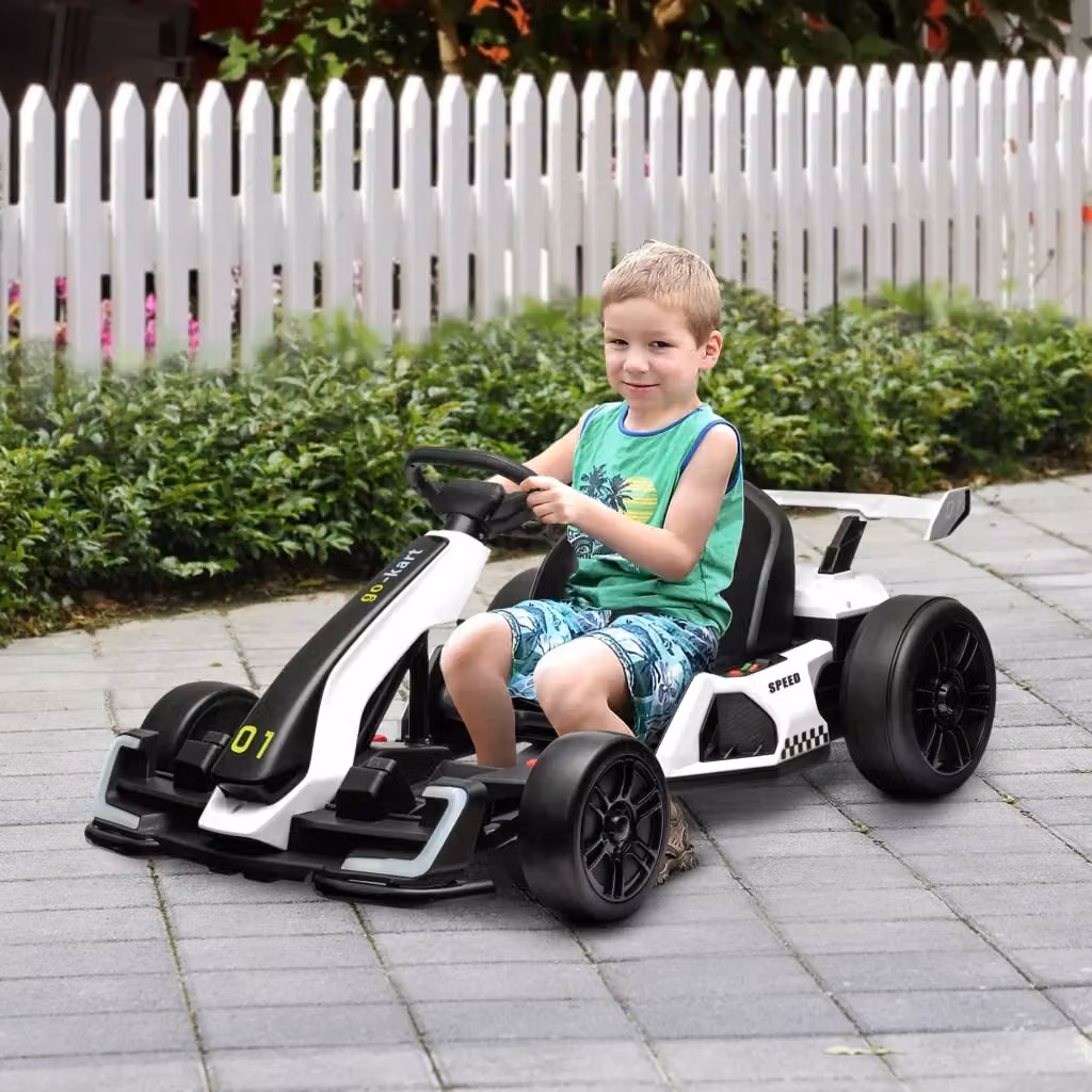 EasyComfort Go Kart Elettrico per Bambini 6-12 Anni 24V con Seggiolino Regolabile e Luci e Suoni, Bianco e Nero – 2