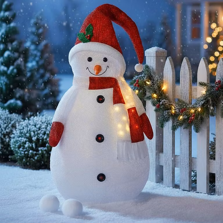 Pupazzo di neve a LED 140 cm in tessuto - impermeabile - per uso interno ed esterno - a batteria / timer