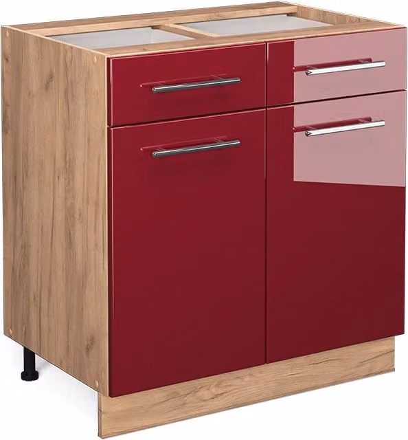 Mobiletto base per cucina Fame-Line Bordeaux lucido/Rovere dorato 80 cm senza piano di lavoro Vicco
