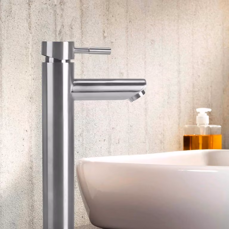 Miscelatore monocomando per lavabo, 230 mm, acciaio inossidabile spazzolato