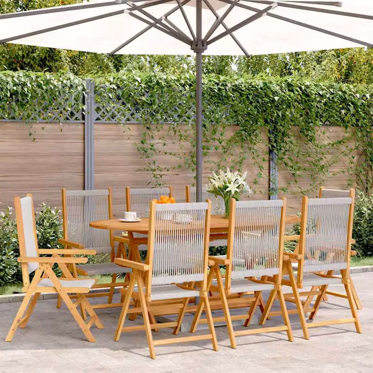 Set di 8 sedie pieghevoli reclinabili vidaXL in legno di acacia grigio con braccioli