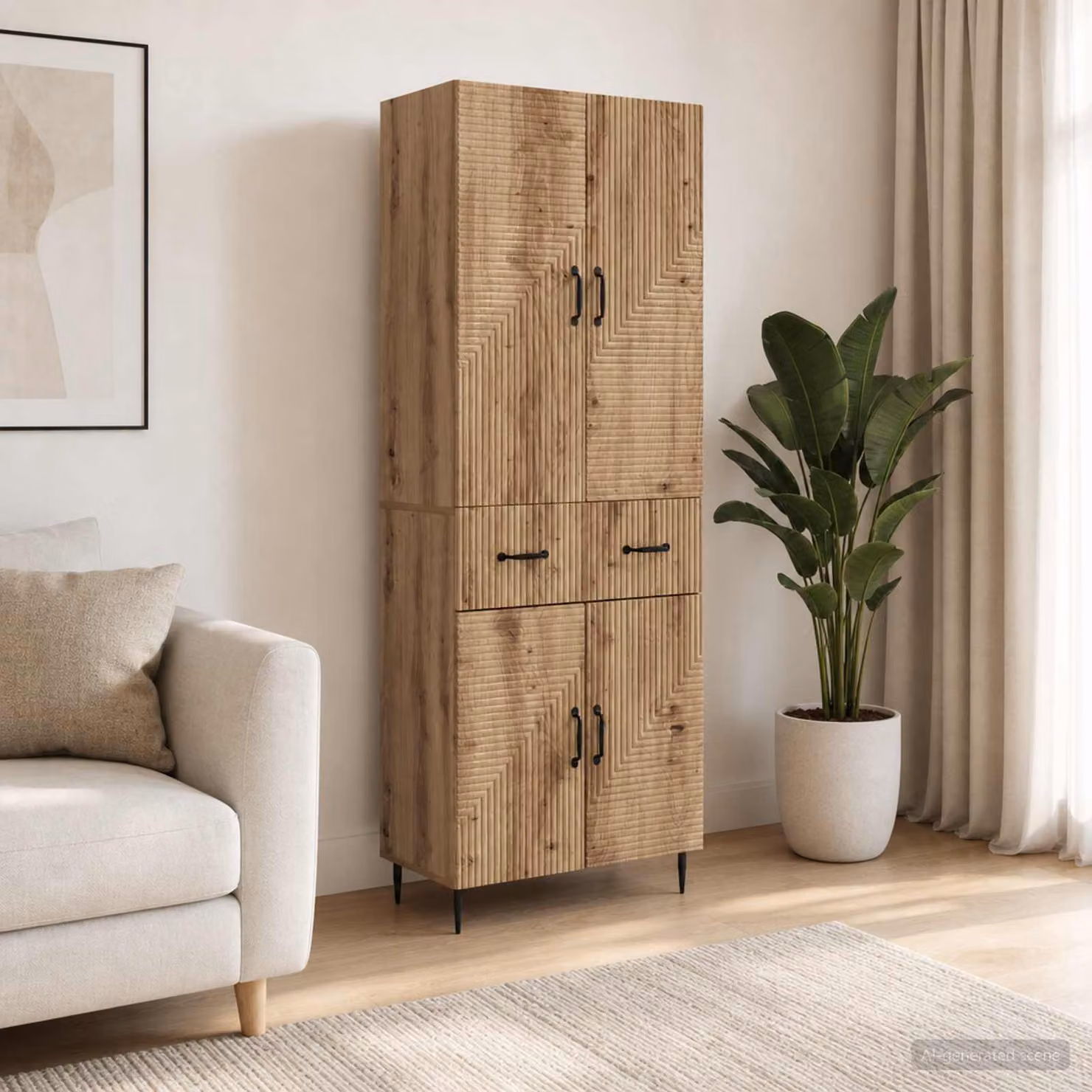 Set di 2 armadi moderni vidaXL in legno color rovere marrone con ripiani, cassetti e illuminazione integrata per soggiorno o ufficio in casa