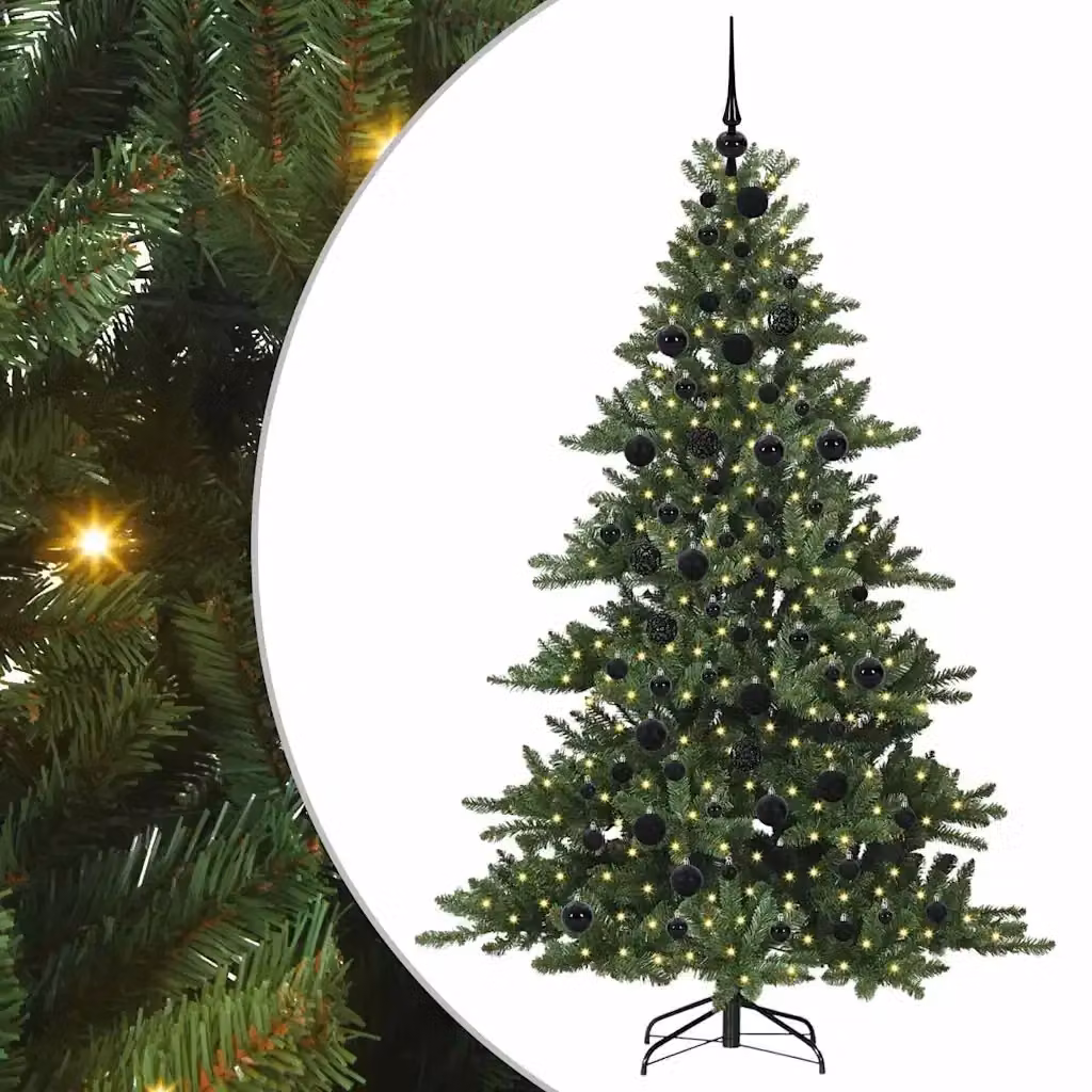 Albero di Natale Artificiale Moderno vidaXL Verde con Luci LED Warm White e Rami Pieghevoli in PVC e Metallo – 2