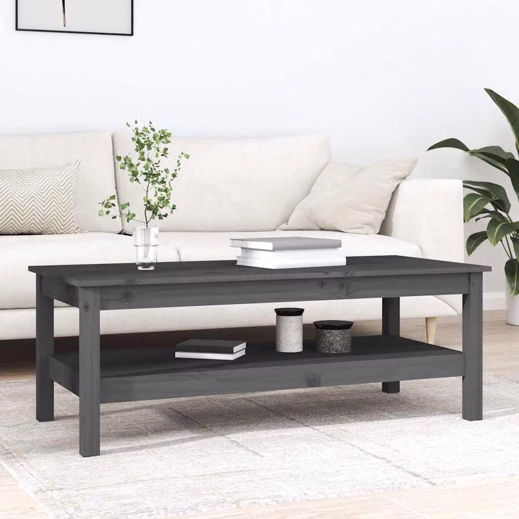 vidaXL Tavolino da Salotto Moderno in Legno di Pino Grigio L: 110 cm, P: 50 cm, H: 40 cm