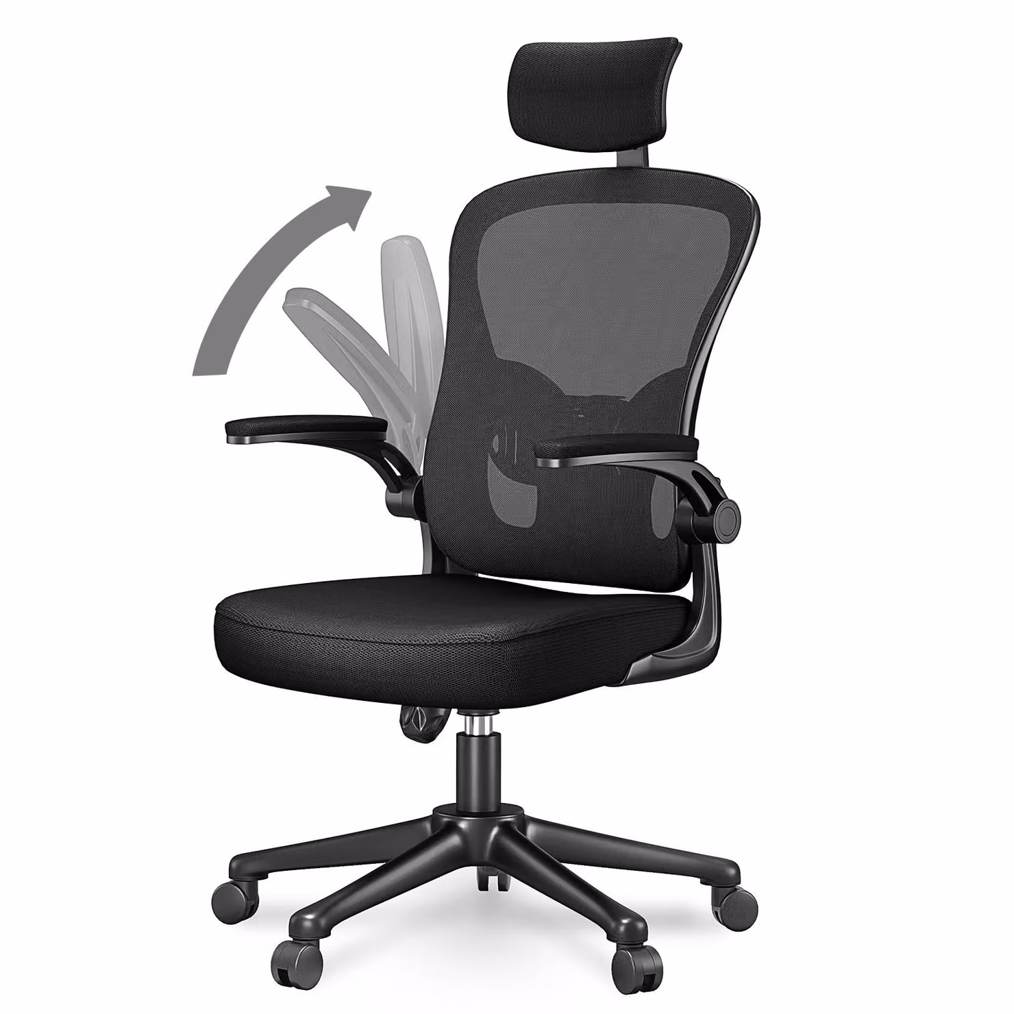 Sedia da ufficio ergonomica Naspaluro, sedia girevole con supporto lombare, sedia a rete con poggiatesta regolabile, schienale, braccioli e seduta spessa, sedia per PC