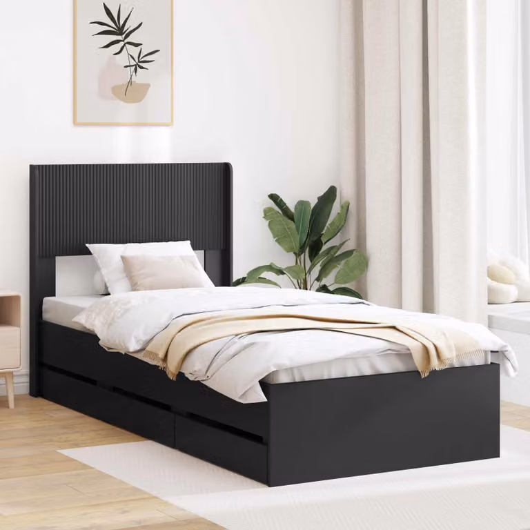 vidaXL Letto moderno con contenitore e testata in legno nero L 190 cm x P 80 cm x H 82 cm