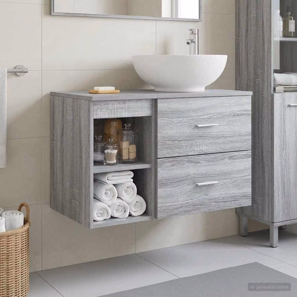Set di mobili per il bagno moderno vidaXL in legno e MDF grigio opaco, 2 pezzi