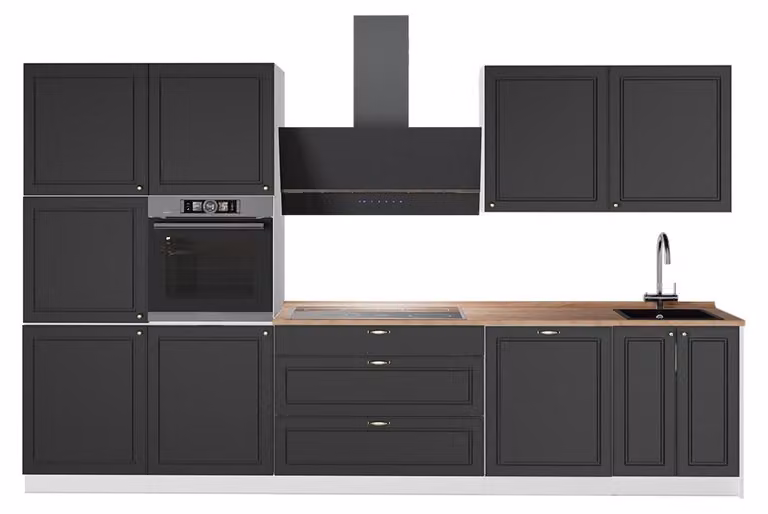 Cucina componibile Vicco Fame-Line Oro-antracite rustico/Bianco 340 cm, PL Rovere, Model 64617
