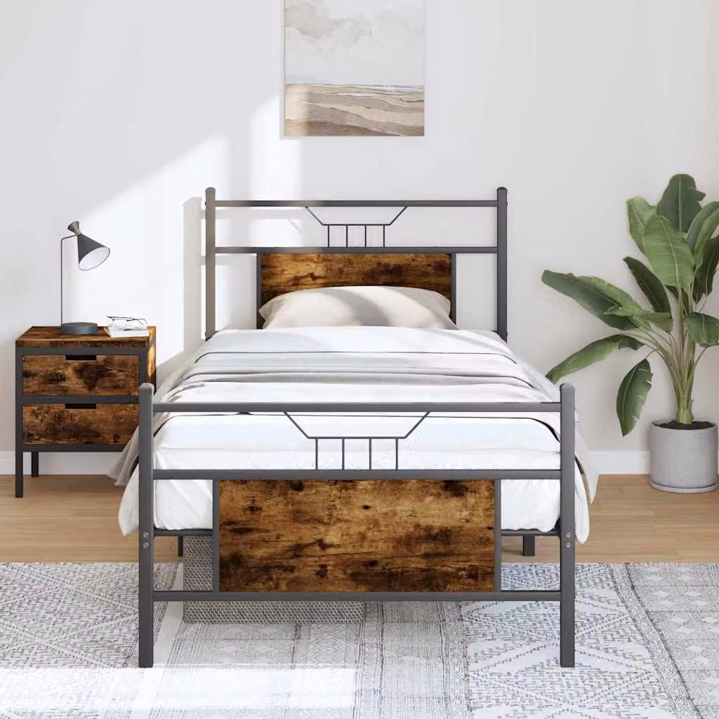 Giroletto senza materasso vidaXL in rovere fumo e metallo, L/P/H: 80 x 200 cm