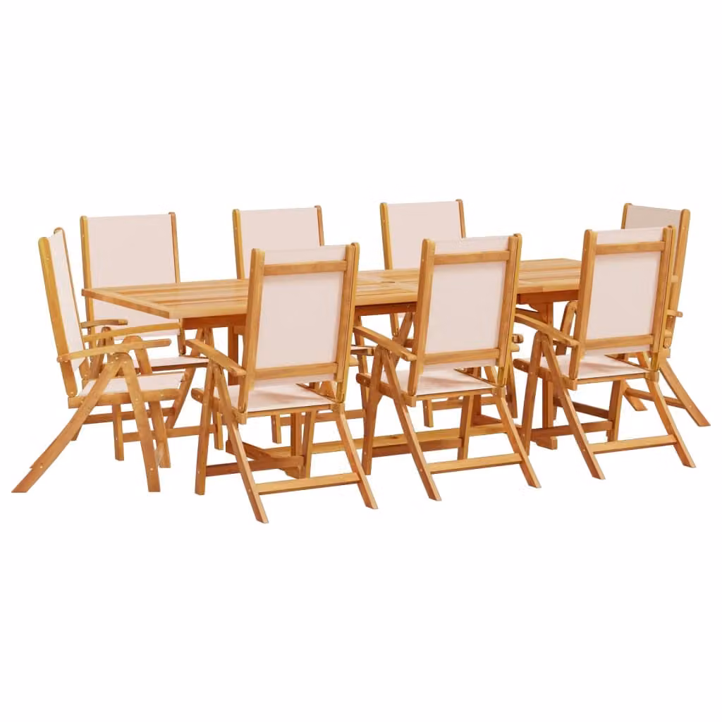 Set Pranzo da Giardino 9pz Legno Massello di Acacia e Textilene