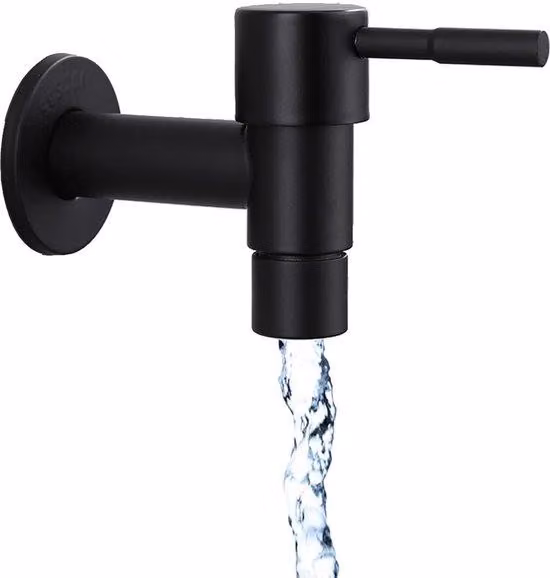 Rubinetto a parete in acciaio inox nero - Rubinetto per acqua fredda per cucina e giardino - Beccuccio singolo