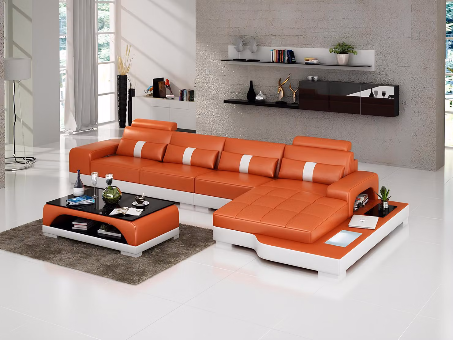 Ledersofa L-Form Couch Wohnlandschaft Ecksofa Garnitur Design Modern Sofa usb