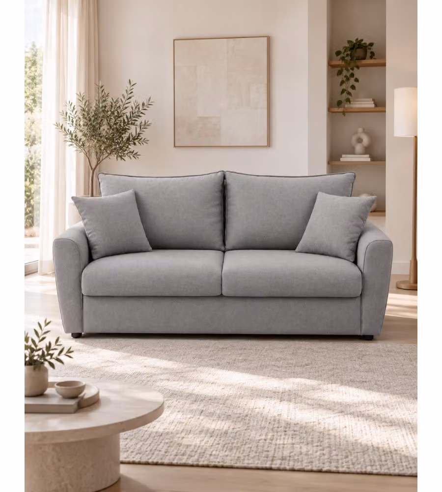 Divano Letto 3 Posti Moderno in Tessuto Grigio Domo Mea L: 198 cm, P: 103 cm, H: 100 cm