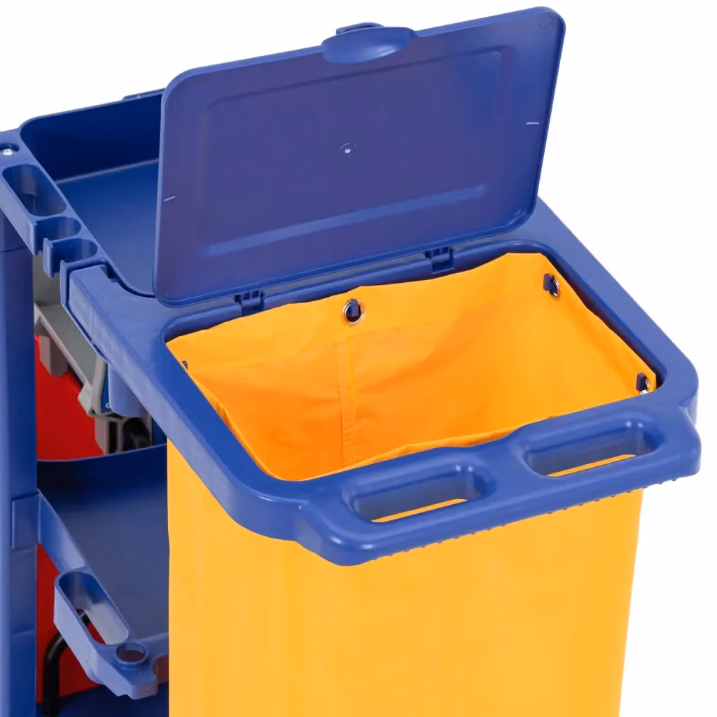 Carrello per la pulizia HELLOSHOP26 blu con 2 secchi, strizzatore, sacco per la biancheria e 3 ripiani, portata massima 200 kg – 2