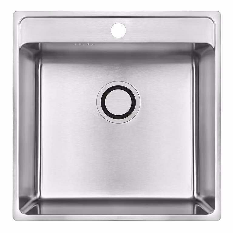 VBChome Lavello da incasso in acciaio inox 49x48x21 cm – Acciaio inox spazzolato, vasca grande con foro per rubinetto, lavello da cucina con sifone incluso, robusto lavello in acciaio inox