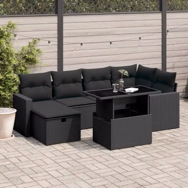 Set Divani da Giardino con Cuscini 7pz Nero Polyrattan 3274815