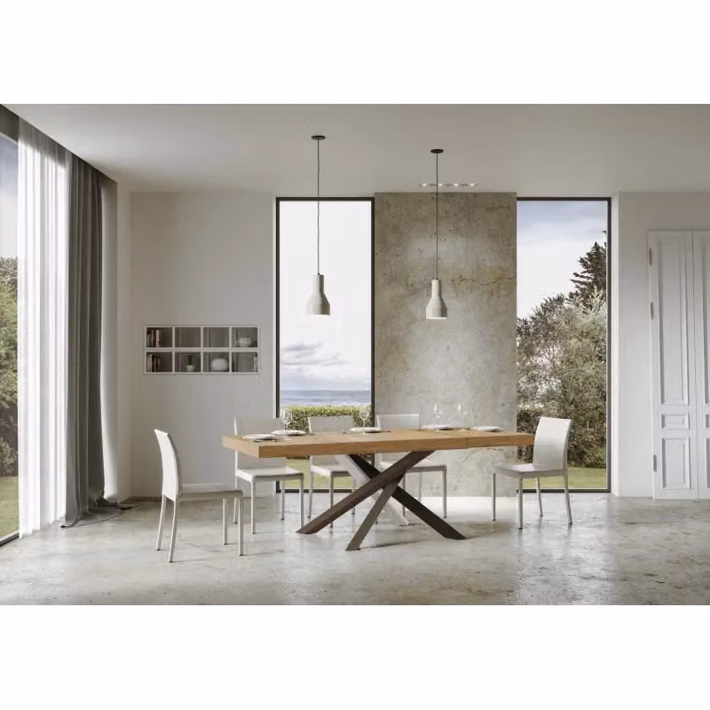 Tavolo allungabile moderno ITAMOBY Volantis Premium in legno e metallo, colore Quercia Natura e Multicolore, L: 130-390 cm, P: 90 cm – 2