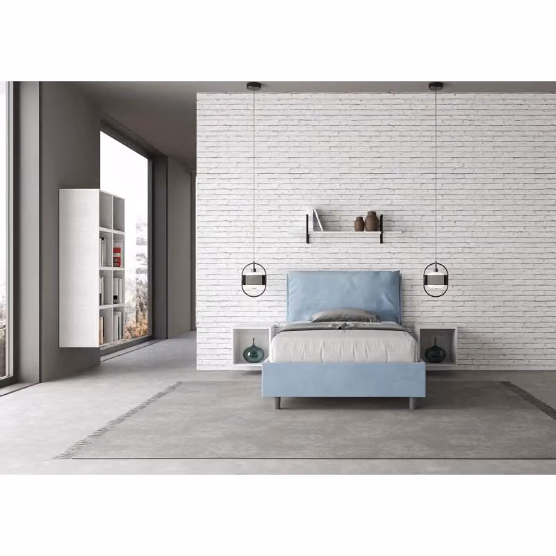 Letto imbottito Ityhome in microfibra con rete, colore azzurro, L/P/H: 110 x 222 x 125 cm – 2