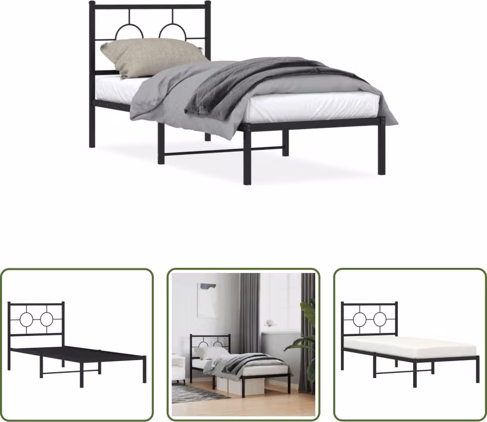 The Living Store Struttura letto con testiera in metallo nero 80x200 cm