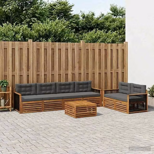 Set di mobili da giardino vidaXL composto da 7 pezzi in legno di acacia con divani, tavolino e cuscini, colori beige e antracite – 1