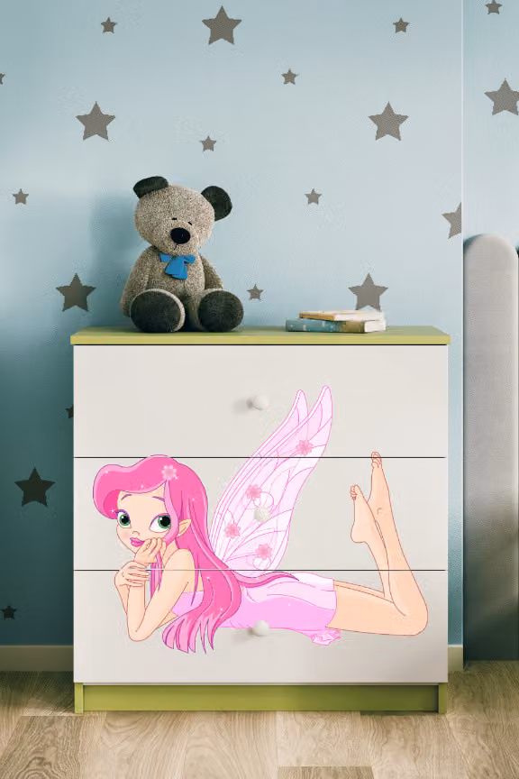 Cassettiera per bambini elfo con ali nel colore verde Babydreams
